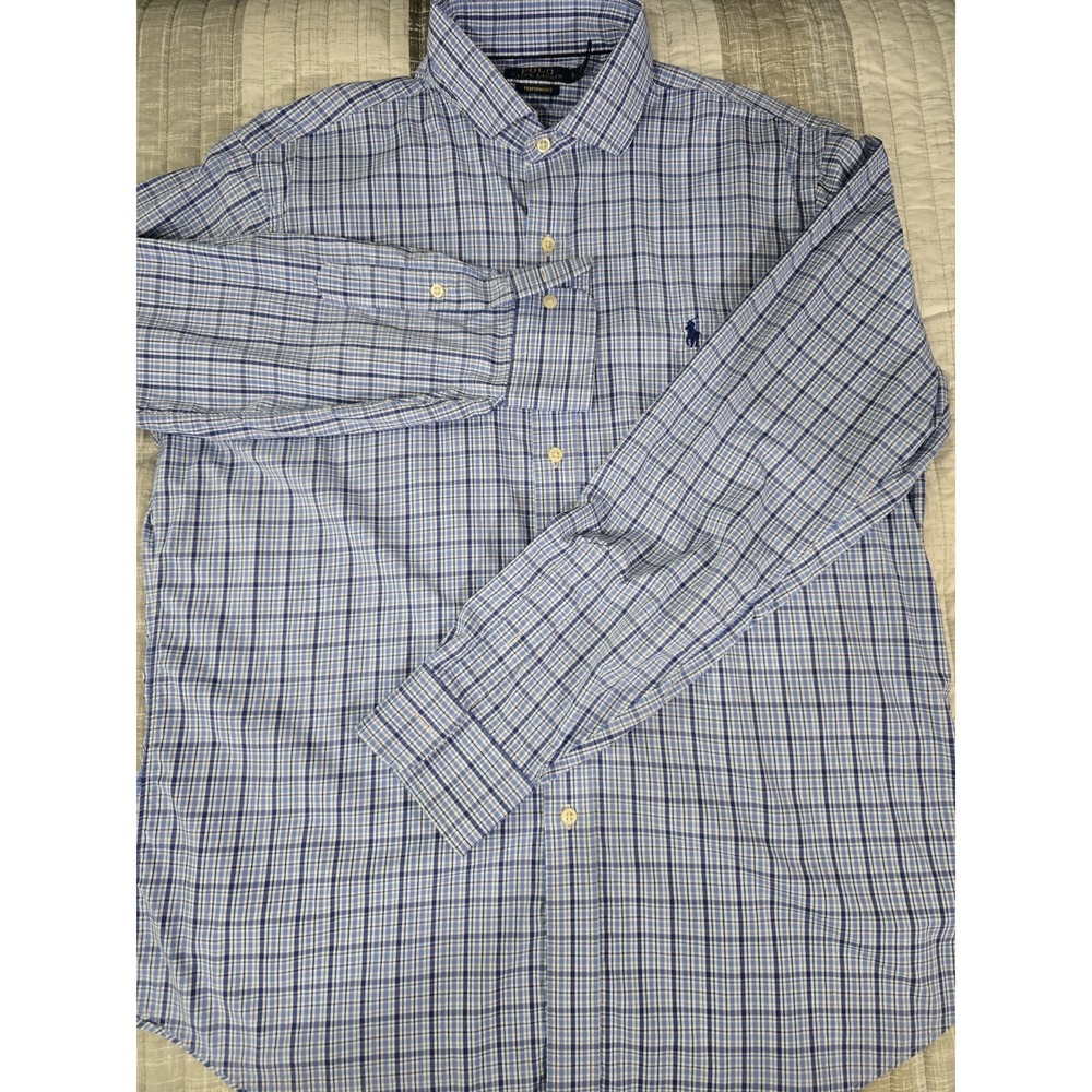 Polo Ralph Lauren Performance Classic Fit 32/33 Blue White Check Dress Shirt L